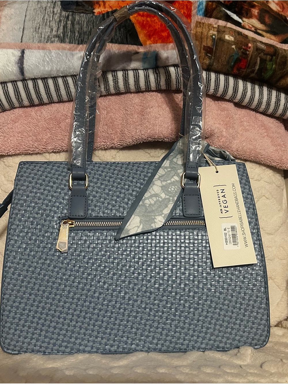 Blue Woven Vegan Tote Bag - Stylish Everyday Shoulder Bag